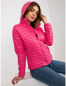 Fashionhunters Tmavě růžová přechodná prošívaná bunda s kapucí