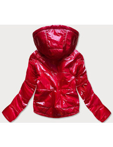 S'WEST Lesklá červená prošívaná dámská bunda s kapucí (B9560)