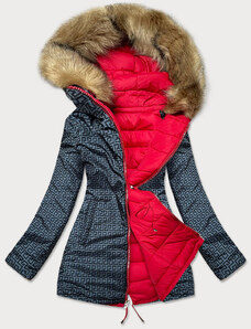 Červeno-šedá oboustranná dámská zimní bunda (MHM-W556)