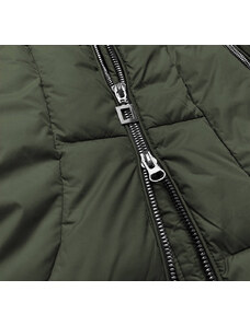 Libland Prošívaná dámská zimní bunda v khaki barvě s kapucí (7690)
