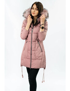 Libland Prošívaná dámská zimní bunda ve starorůžové barvě s kapucí (7690)