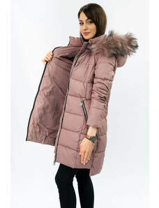 Libland Prošívaná dámská zimní bunda ve starorůžové barvě s kapucí (7702)