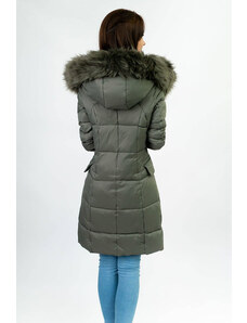 GDL - GOODLOOKIN Prošívaná dámská zimní bunda v khaki barvě s kapucí (aura)