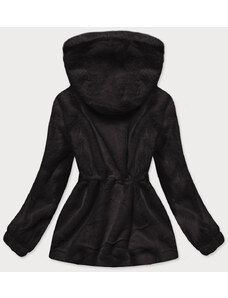 S'WEST Černá kožešinová dámská bunda s kapucí (BR9596-1)