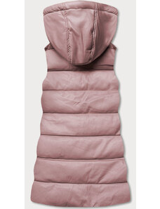 Teplá dámská vesta v pudrově růžové barvě z eko kůže model 17505492 - HONEY WINTER