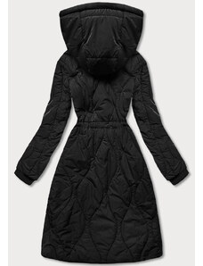 LHD Černá dámská zimní bunda ke kolenům (M-21601)