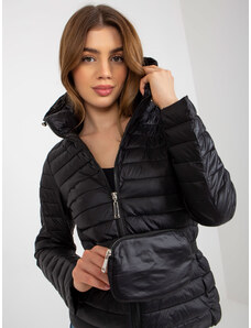 Fashionhunters Černá přechodná prošívaná bunda s taškou a kapucí