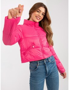 Fashionhunters Tmavě růžová krátká přechodná prošívaná bunda s kapsami