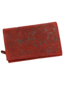 Červená kožená peněženka Wild by Loranzo no. 644 s ornamenty květin