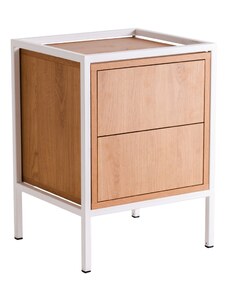 Nordic Design Noční stolek Skipo se zásuvkami 60 x 45 cm s dubovým dekorem a bílou konstrukcí