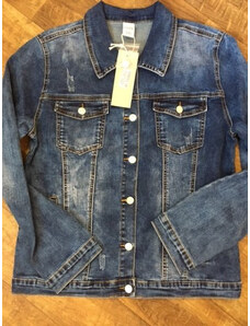 Dámská riflová džínová bunda trhaná nadměr modrá A1613