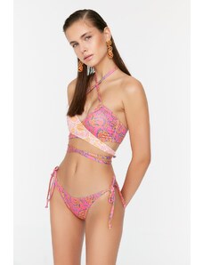 Trendyol Paisley vzor Cross-tie Pile Regular Leg Bikini Set