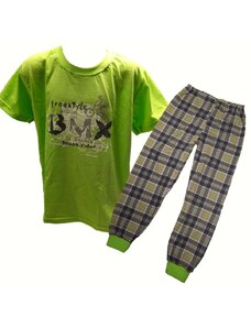 Betty Mode (ušito v ČR) Chlapecké pyžamo Betty Mode krátký rukáv / dlouhé nohavice zelené BMX