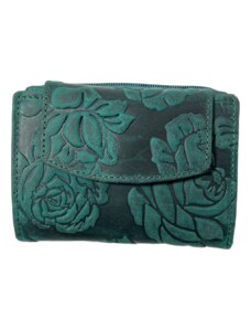 Lozano Dámská celokožená peněženka s růží zelená 3933