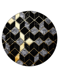Dywany Łuszczów AKCE: 150x150 (průměr) kruh cm Kusový koberec Gloss 400B 86 3D geometric black/gold kruh - 150x150 (průměr) kruh cm