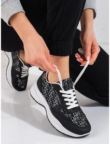 Shelvt women's sports shoes with shiny pattern black