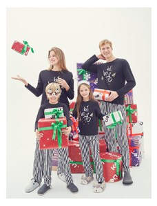 Koton Winter Pajamas Set 2-Piece - Long Sleeve T-Shirt And Striped Sweatpants