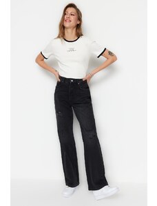 Trendyol Black Ripped High Waist Wide Leg Jeans