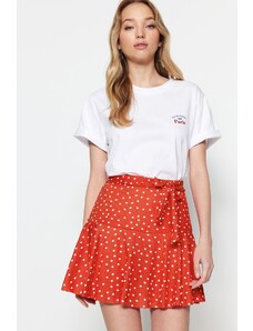 Trendyol Pomegranate Blossom Polka Dot Skirt-Look High Waist Mini Knitted Shorts