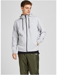 Světle šedá pánská žíhaná mikina se zipem a kapucí Jack & Jones - Pánské