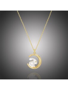 GRACE Silver Jewellery Stříbrný náhrdelník Nefritový králíček, stříbro 925/1000