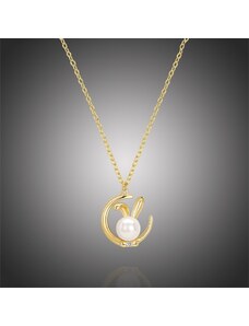 GRACE Silver Jewellery Stříbrný náhrdelník s pravou perlou Velikonoční zajíc, stříbro 925/1000