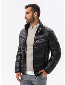 Ombre Clothing Pánská prošívaná zimní bunda s ozdobnými zipy - černá V1 OM-JAHP-22FW-010