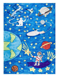 Dywany Łuszczów Dětský kusový koberec Bambino 2265 Rocket Space blue - 80x150 cm