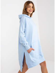 Fashionhunters Světle modré mikinové basic šaty s kapucí