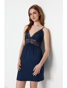 Trendyol Navy Blue Lace Detailed Knitted Nightgown