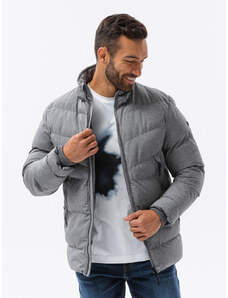 Ombre Clothing Pánská zimní prošívaná bunda - žíhaná šedá C552