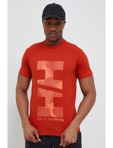 Bavlněné tričko Helly Hansen oranžová barva, s potiskem, 53976-001