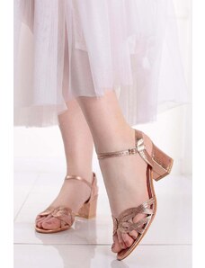 Mulanka Růžovozlaté sandály na hrubém podpatku Nalany