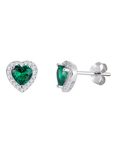 Stříbrné náušnice Velvet Heart, srdíčka s kubickou zirkonií Preciosa 5371 66, zelená/emerald