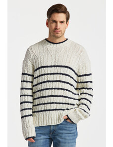 SVETR GANT STRIPED CABLE C-NECK bílá M