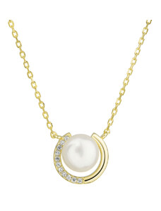 EVOLUTION GROUP Pozlacený stříbrný náhrdelník s bílou říční perlou 22039.1