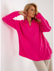 Fashionhunters RUE PARIS dámský fluo růžový oversize svetr s límečkem