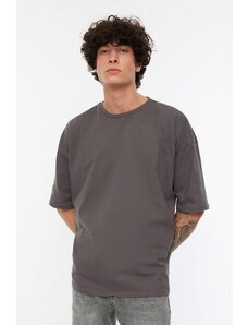 Trendyol Anthracite Basic 100% bavlna oversize/široký střih krátký rukáv tričko