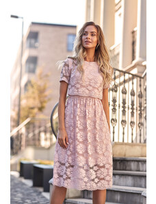 Krajkové růžové midi šaty, MOE (vel. S skladem)