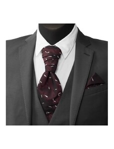 Quentino Vínově červená svatební kravata s kapesníčkem - Regata vyšívanými lístečky