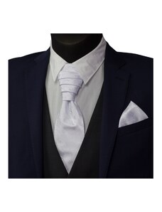 Quentino Bílo stříbrná svatební kravata vyšívaná s ornamenty a kapesníček - Regata