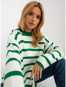 Fashionhunters Tmavě zelený a ecru oversized vlněný svetr z RUE PARIS