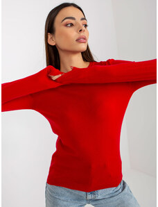 Fashionhunters Červený dámský klasický svetr s kulatým výstřihem