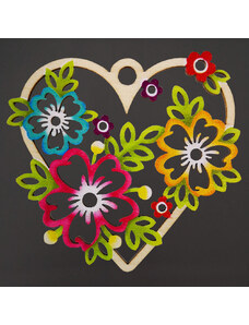 AMADEA Dřevěná ozdoba barevná srdce s květinami 7 cm, český výrobek
