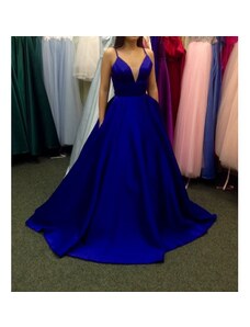Marizu fashion nádherné modré saténové maturitní, plesové, společenské šaty na ramínka