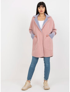 BASIC Tmavě růžový kabát s kapsami a límečkem --dark pink Pudrová