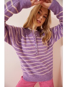 Happiness İstanbul Women's Lilac Buttoned Collar Knitwear Sweater