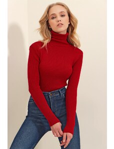 Trend Alaçatı Stili Women's Burgundy Turtleneck Ribbed Knitwear Sweater