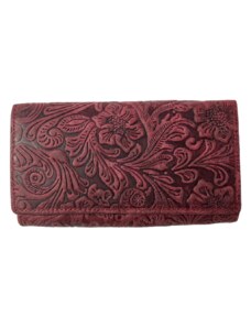 Lozano Dámská kožená peněženka s květinami vínová 4412