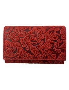 Lozano Dámská kožená peněženka s květinami červená 4413